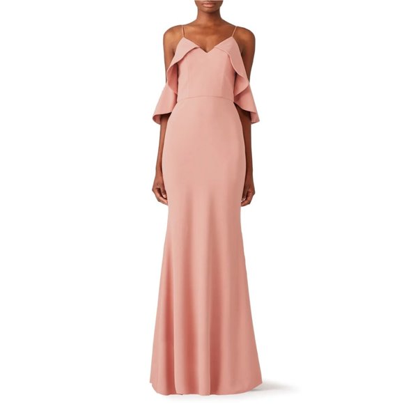 Christian Siriano Dresses & Skirts - Christian Siriano Clay Ruffle Gown Ruffle Sleeve Maxi Dress Pink Crepe Size 12